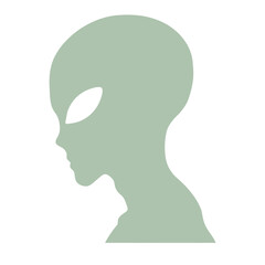 A green silhouette of an alien head with large eyes and a small mouth