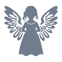 A silhouette of an angel with wings, wearing a dress