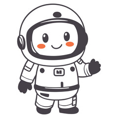 A cute cartoon astronaut with a smiling face, wearing a white spacesuit and helmet