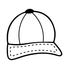 A black and white illustration of a baseball cap 