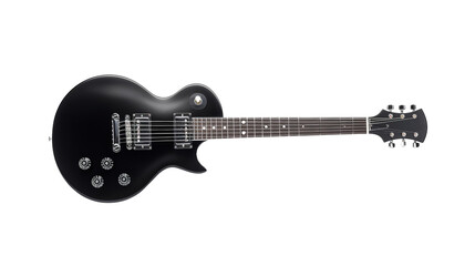 Black electric guitar isolated on transparent background, PNG with transparent background