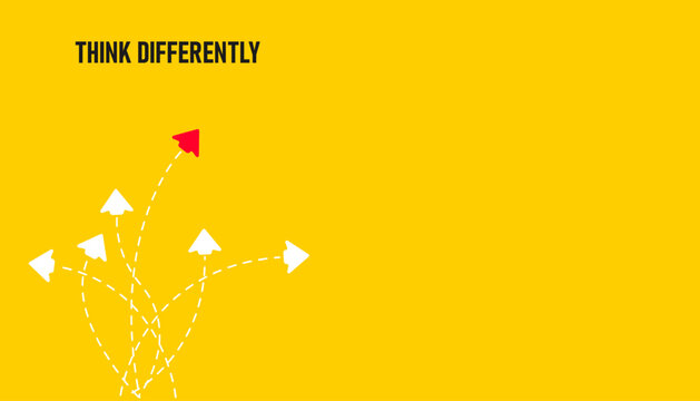 red paper plane that thinks differently than others. business creativity new idea discovery innovation technology. new year idea concept.	