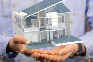 home choice Big data and artificial intelligence concept. Machine learning and cyber mind domination