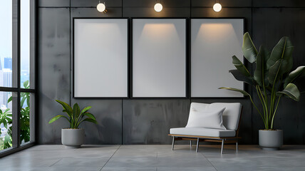 Photo frame, blank photo frame on wall with beautiful room interior design 