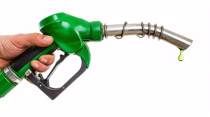 Close-up of Fuel Nozzle with Dripping Gasoline, Symbolizing Energy and Fuel Efficiency, Generative AI
