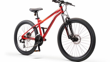 Fototapeta premium Red mid drive motor city e bike with battery power, isolated on white background