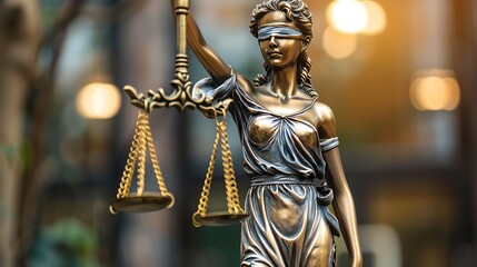 Fototapeta premium The image is a bronze statue of the Greek goddess of justice, Themis.