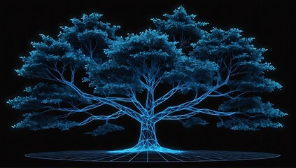 hologram pohon. pohon wireframe biru abstrak dengan latar belakang hitam.
