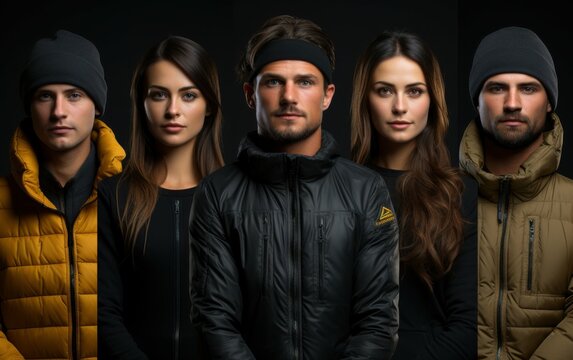 Four profile pictures show diverse people in black jackets, looking boldly at the camera with confidence and resilience in a sleek minimalist style