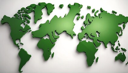 miniature world map made of green carved stone, isolated on white background