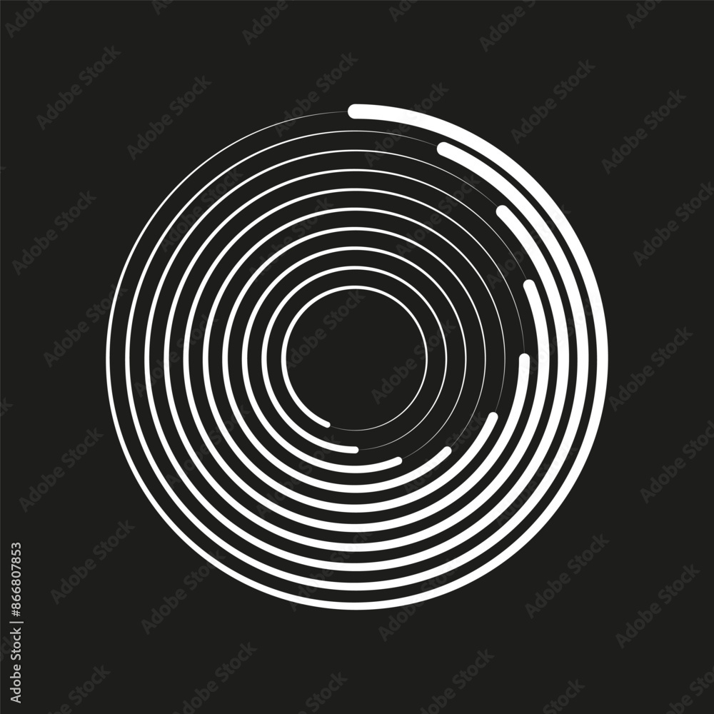 Poster Circular lines vector. White on black. Abstract concentric pattern. Dynamic geometric design.