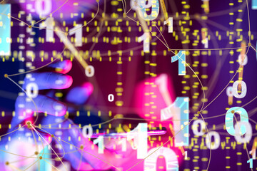 Global network. Blockchain. 3D illustration. Neural networks and artificial intelligence. Abstract