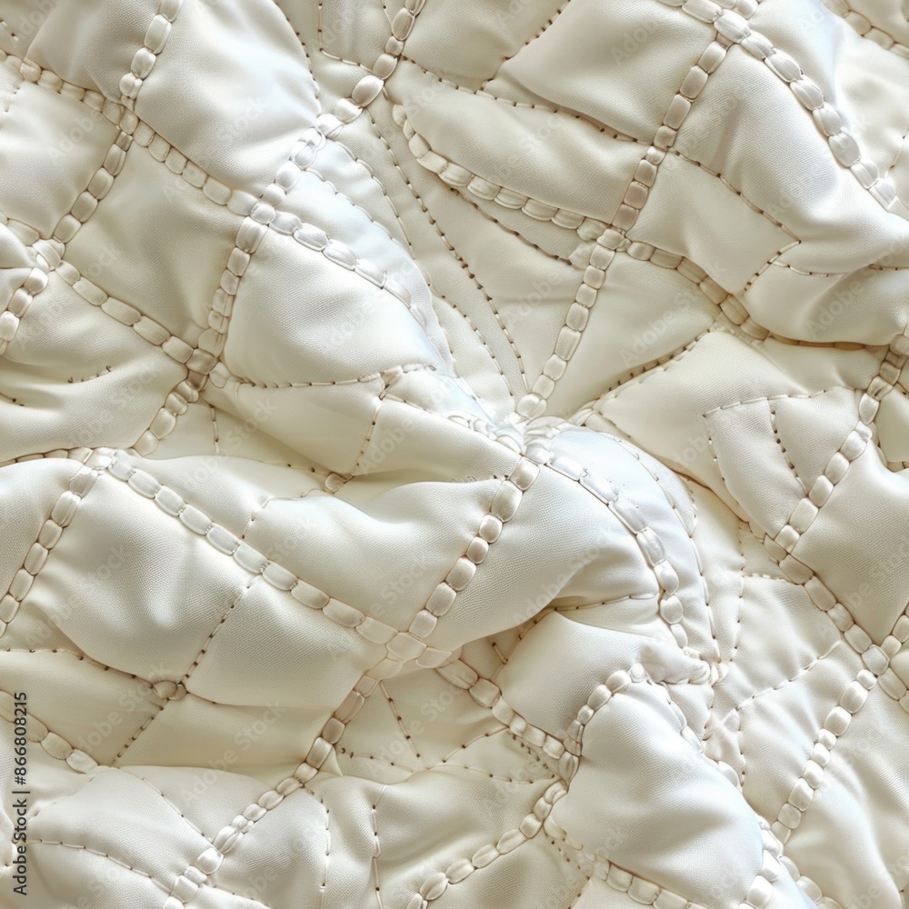 Poster detailed quilting pattern in soft fabric, showcasing minimal design and seamless texture. the intric