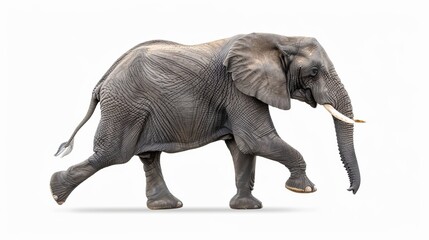 Obraz premium Digital AI-rendered image of a walking elephant in a plain white background. High resolution and detailed style. Great for educational content, wildlife studies, and design projects. AI