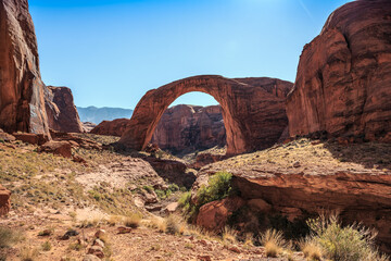 Expansive view of the Rainbow Bridge, Rainbow Bridge National Monument, Lake Powell, Utah - Powered by Adobe