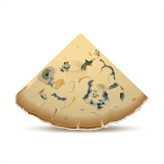 A slice of blue cheese, triangular piece with mold. Dairy and cheese products. Roquefort cheese. Realistic vector illustration isolated on white background. Delicious and organic gourmet food.