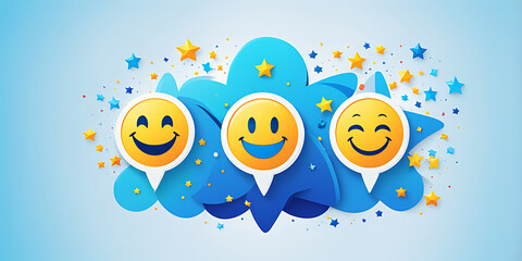  Users rate satisfaction by smiling faces, on online applications. satisfaction feedback review, good quality. Customer satisfaction service concept design 

