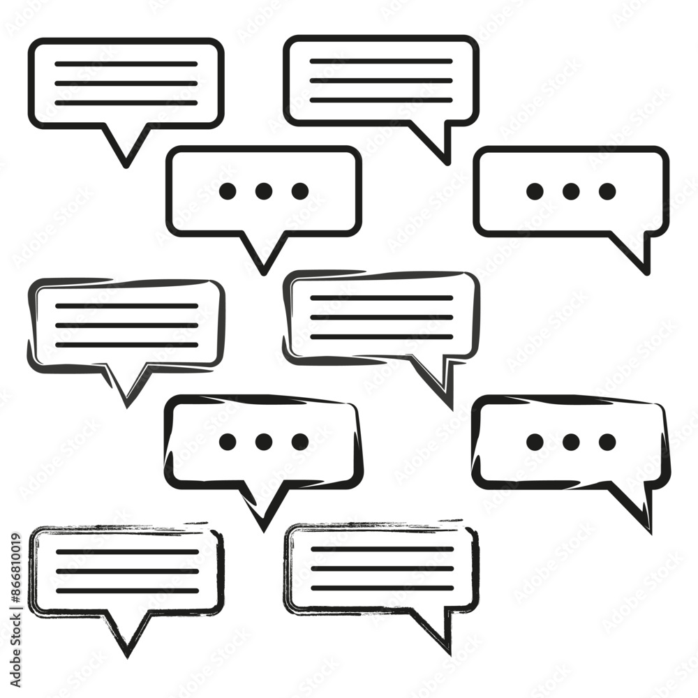 Poster speech bubble icons. chat message symbols. black and white vector. communication elements set.