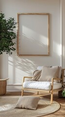 Mockup frame in Scandinavian living room interior background