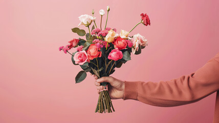Romantic floral bouquet on soft pink background, perfect for special occasions