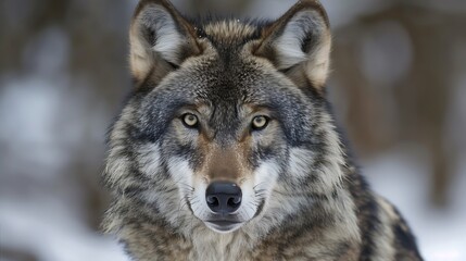 Fototapeta premium Visual aid on the Wolf Canis lupus illustrating its intense gaze origins in the Northern Hemisphere and habitats in forests tundras and grasslands with visuals of its pack behavior and sleek fur