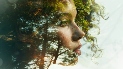 An artistic image highlighting curly hair intertwined with natural elements, creating a visually...