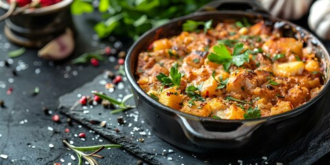 Displaying the Delicious Bacalhau Bras A Traditional Portuguese Dish on a Neutral Background. Concept Food Photography, Portuguese Cuisine, Traditional Dishes, Neutral Background, Styling Composition