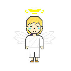 Pixel art crying male angel