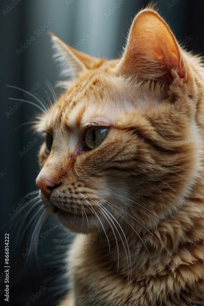 Poster a ginger cat is looking away from the camera with a curious expression on its face. ai.