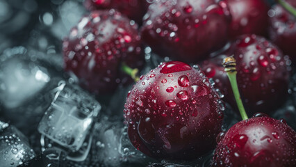 Fresh Cherry with Ice Cubes