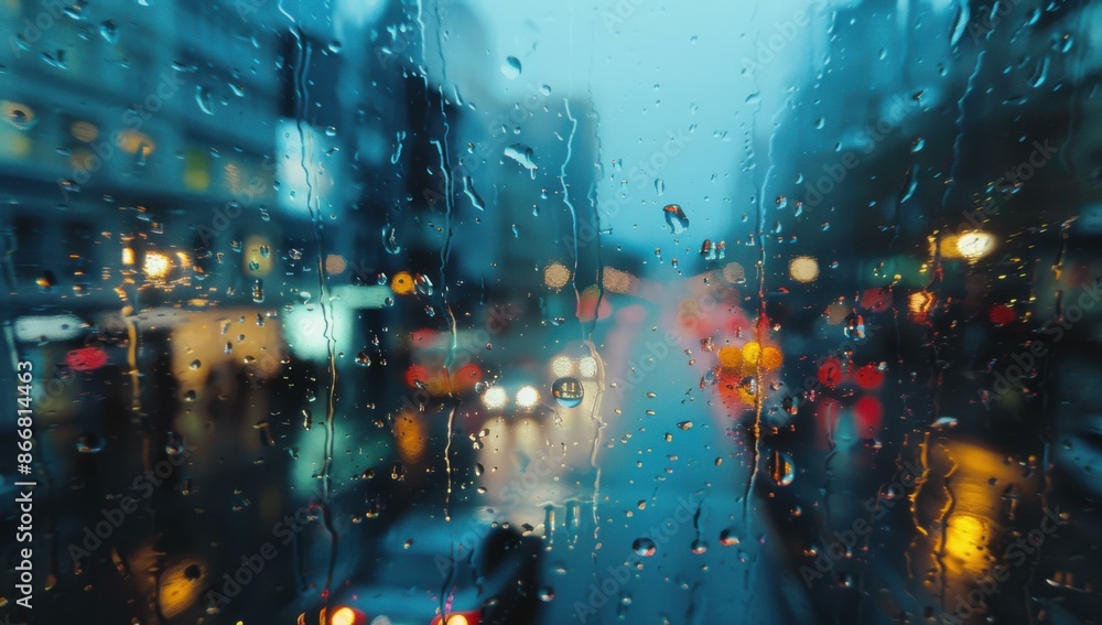 Poster raindrops on a window pane create a beautiful and abstract pattern. ai.