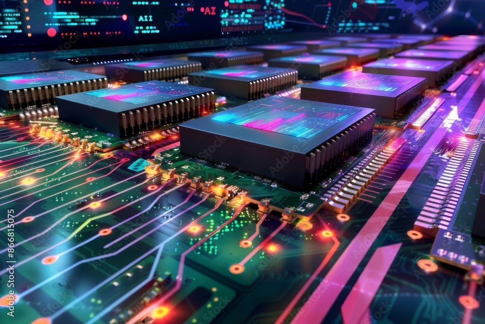 Poster ai digital interface on holographic display, digital transformation, tech innovation, artificial int