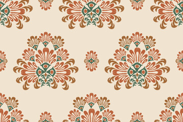 Traditional ethnic motifs ikat flora fabric pattern. Ikat embroidery Ethnic oriental background. Abstract, Texture, scarf, decoration, wallpaper.