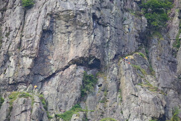 Rock climbing on Raven Crag, Langdale.
