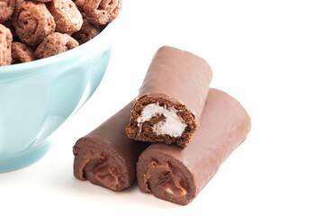 Chocolate Swiss Roll Flavored Breakfast Cereal Isolated on White Background