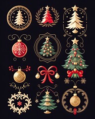 set of christmas balls or set of christmas ornaments. christmas tree light hanger