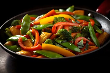 Vibrant Stir-Fried Vegetables Medley in a Rustic Bowl