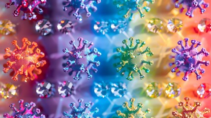 A colorful display of stylized virus particles