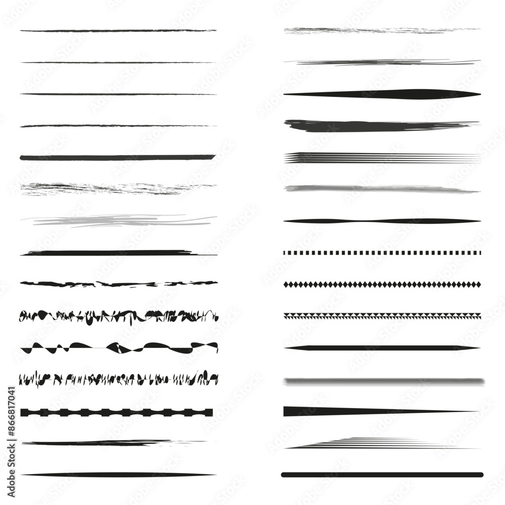 Poster ink and brush lines. black vector set. artistic border collection. grunge abstract design.