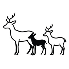 Fototapeta premium Deer family silhouette, vector black color silhouette.