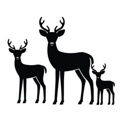 Obraz premium Deer family silhouette, vector black color silhouette.