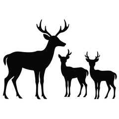 Fototapeta premium Deer family silhouette, vector black color silhouette.