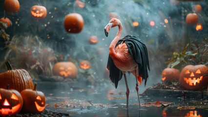  Halloween Flamingo in a Spooky Forest