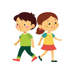 two children walking color vector
