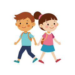 two children walking color vector