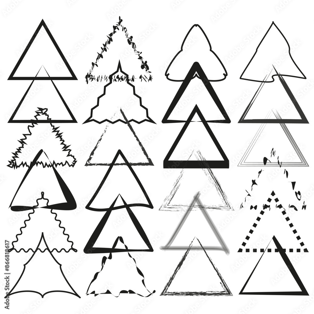 Poster abstract triangles vector. black and white. various outline designs. simple geometric shapes.
