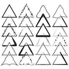 Abstract triangles vector. Black and white. Various outline designs. Simple geometric shapes.