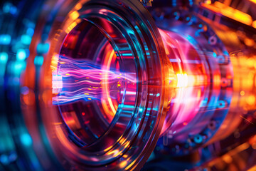 Obraz premium close-up of colorful high-tech machinery with glowing lights and intricate details creating a futuristic vibe
