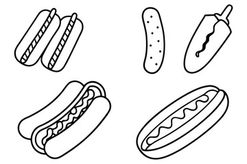 Hot Dogs Relish Line Art Sleek Elegant Illustration Collection