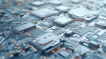 Abstract circuit board design with intricate patterns on a white surface, illustrating the aesthetic appeal of technology, captured with precision in stunning